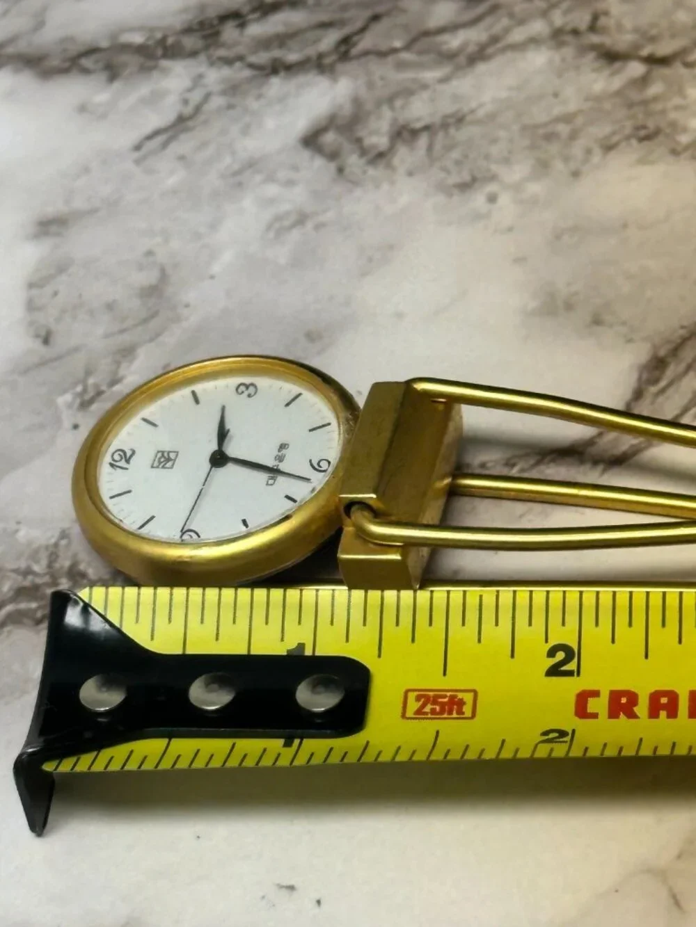 Money Clip Watch Gold Tone Men White Dial Round 30MM New Battery